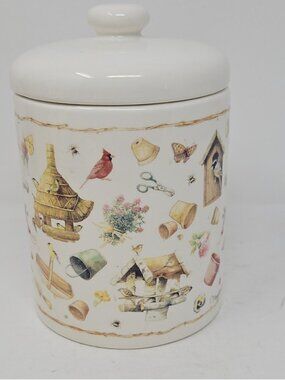 Vintage Marjolein Bastin Hallmark Nature's Sketchbook Small Lidded Canister Jar